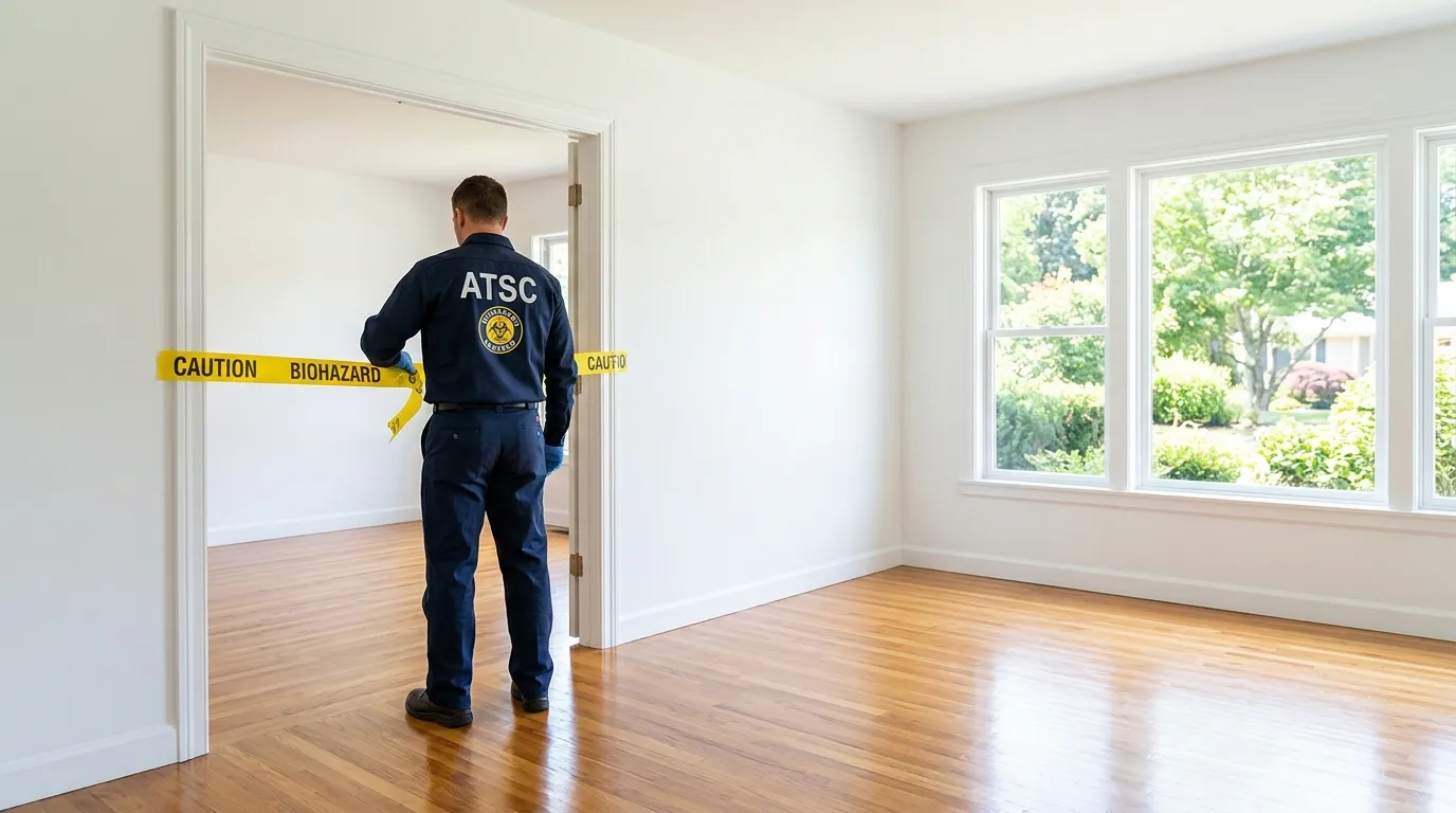 Certified biohazard cleanup crew performing Trauma Scene Cleanup in Huntington